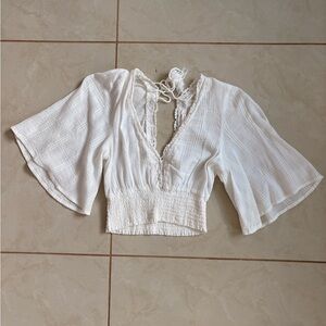 White Boho Smocked Waist Women’s Top